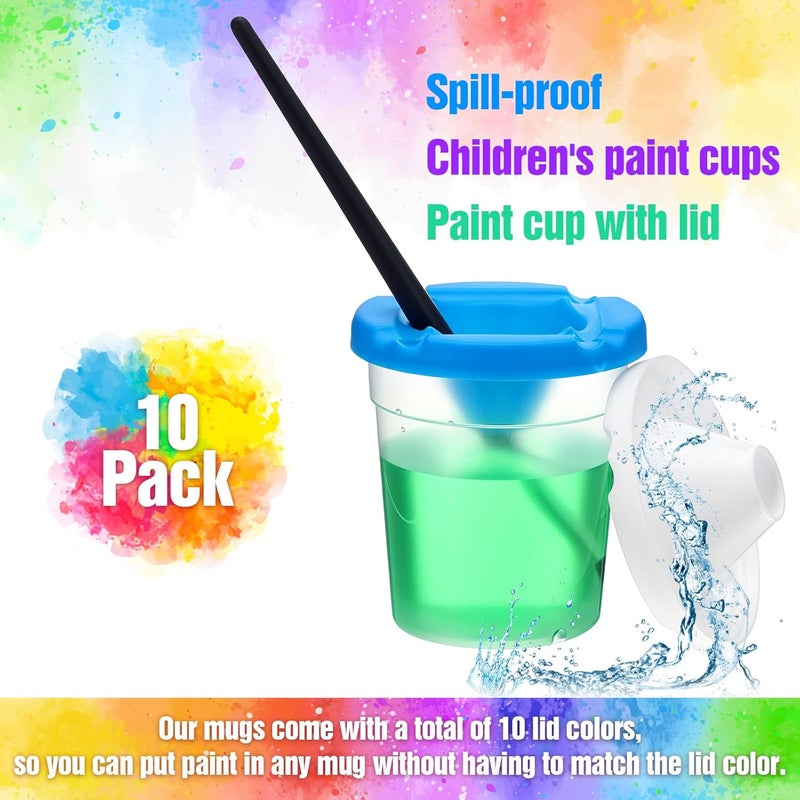 Ubamdom 10 Pack Paint Cups with Lids for Kids, Art Supplies No Spill Painting Cups for Young Artist, Reusable Paint Water Cup Paint Mixing Cups for Classroom Arts Crafts Supplies - Image 3